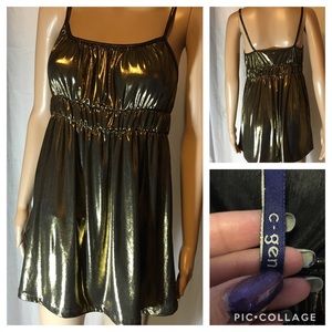 Beautiful Bronze Satin Negligeé Babydoll Minidress